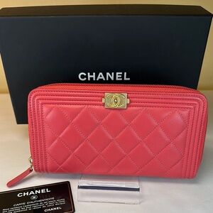 Chanel Coral Pink Quilted Leather Wallet